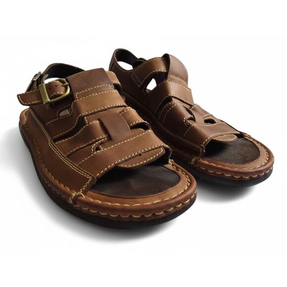 Mountain Creek Men’s 11 Leather Sandals Brown Buckle Slingback Caesar Style Mint - Picture 2 of 10